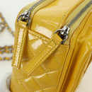 CHANEL Matelasse Chain Shoulder Bag Patent leather Yellow Silver CC Auth 177988V-22