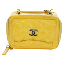 CHANEL Matelasse Chain Shoulder Bag Patent leather Yellow Silver CC Auth 177988V-13
