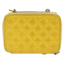 CHANEL Matelasse Chain Shoulder Bag Patent leather Yellow Silver CC Auth 177988V-2