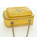 CHANEL Matelasse Chain Shoulder Bag Patent leather Yellow Silver CC Auth 177988V-6