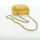 CHANEL Matelasse Chain Shoulder Bag Patent leather Yellow Silver CC Auth 177988V-7