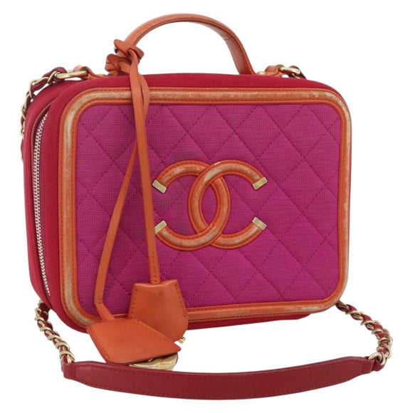 CHANEL CC Filigree Chain Vanity Shoulder Bag Cotton Pink Gold CC Auth 177990