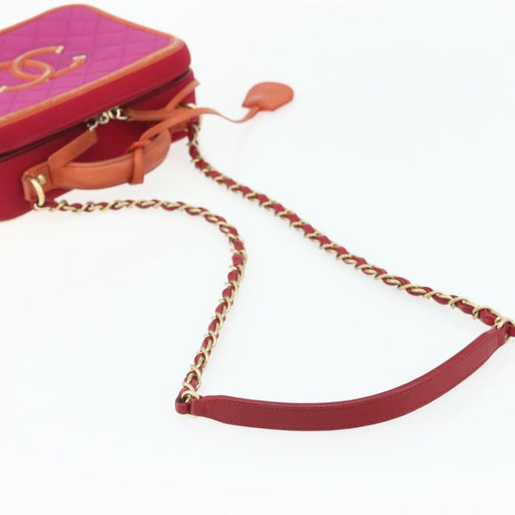 CHANEL CC Filigree Chain Vanity Shoulder Bag Cotton Pink Gold CC Auth 177990