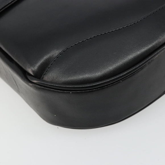 GUCCI Shoulder Bag Leather Black Gold Auth 177992