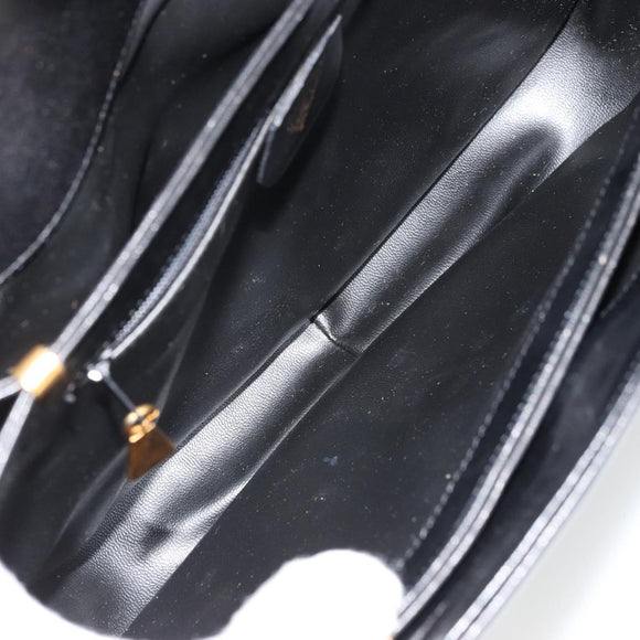 GUCCI Shoulder Bag Leather Black Gold Auth 177992