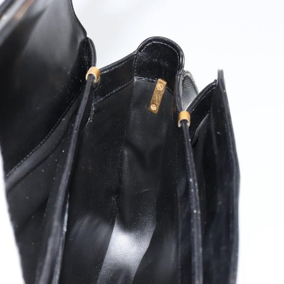 GUCCI Shoulder Bag Leather Black Gold Auth 177992