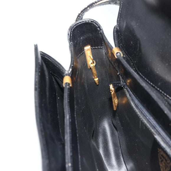 GUCCI Shoulder Bag Leather Black Gold Auth 177992