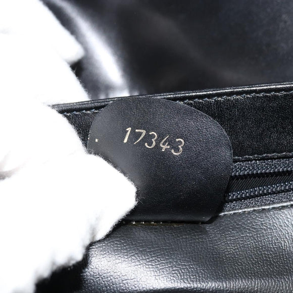 GUCCI Shoulder Bag Leather Black Gold Auth 177992