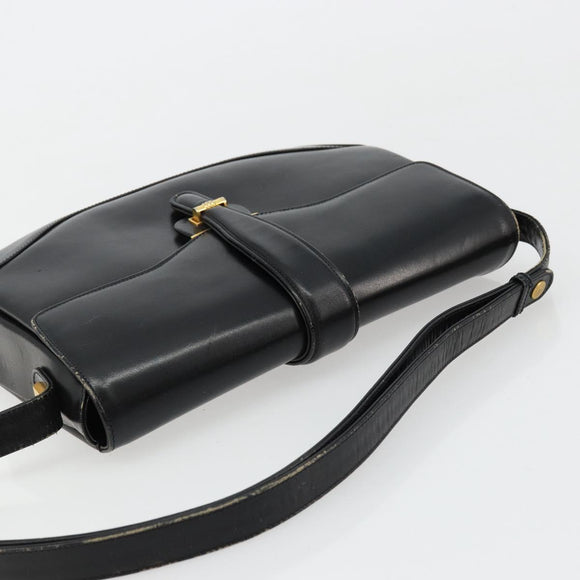 GUCCI Shoulder Bag Leather Black Gold Auth 177992