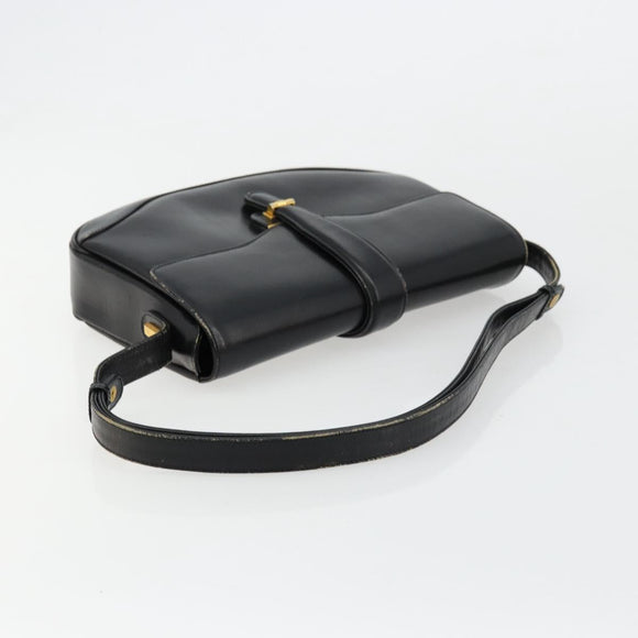 GUCCI Shoulder Bag Leather Black Gold Auth 177992