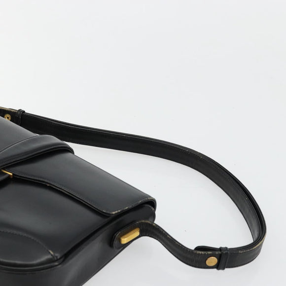 GUCCI Shoulder Bag Leather Black Gold Auth 177992