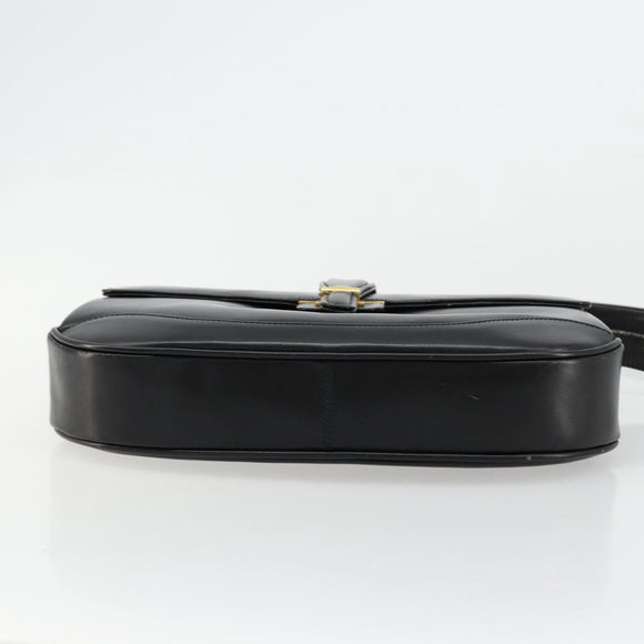 GUCCI Shoulder Bag Leather Black Gold Auth 177992