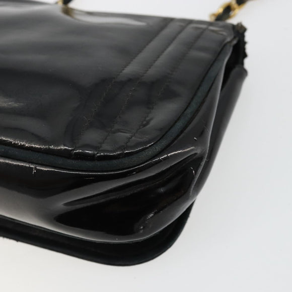 CHANEL COCO Mark Chain Shoulder Bag Patent leather Black Gold CC Auth 177993
