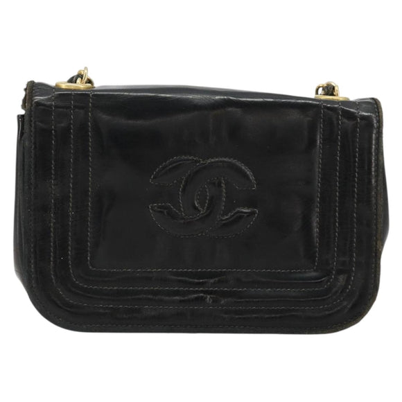 CHANEL COCO Mark Chain Shoulder Bag Patent leather Black Gold CC Auth 177993