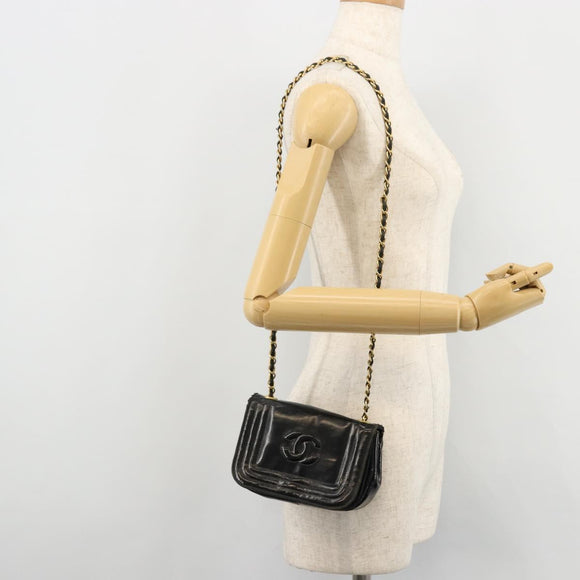 CHANEL COCO Mark Chain Shoulder Bag Patent leather Black Gold CC Auth 177993