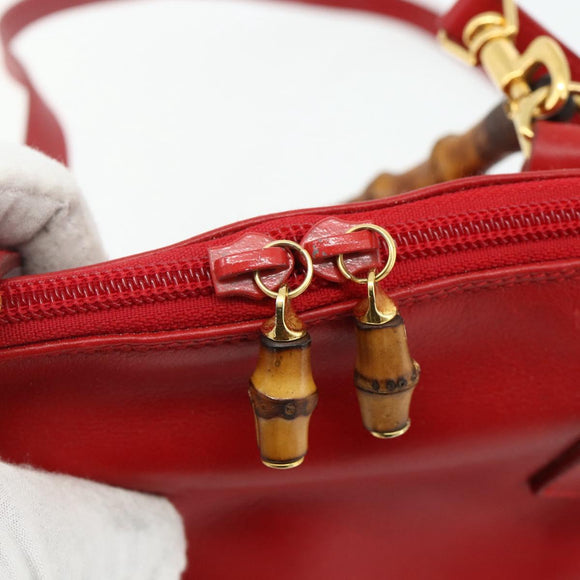 GUCCI Bamboo Hand Bag Leather 2way Red Gold 000 2296 0290 Auth 178004