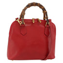 GUCCI Bamboo Hand Bag Leather 2way Red Gold 000 2296 0290 Auth 178004-1