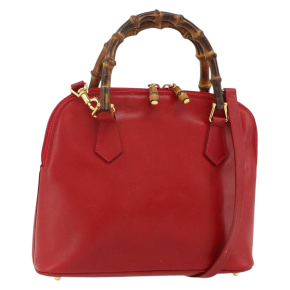 GUCCI Bamboo Hand Bag Leather 2way Red Gold 000 2296 0290 Auth 178004