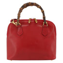 GUCCI Bamboo Hand Bag Leather 2way Red Gold 000 2296 0290 Auth 178004-13