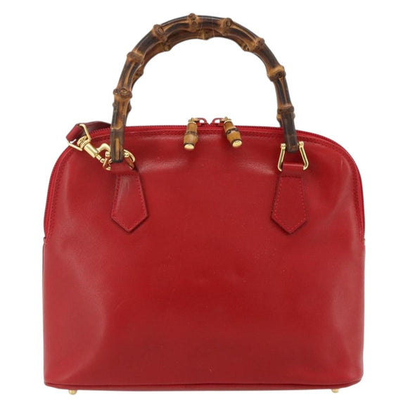 GUCCI Bamboo Hand Bag Leather 2way Red Gold 000 2296 0290 Auth 178004