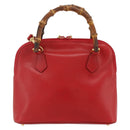 GUCCI Bamboo Hand Bag Leather 2way Red Gold 000 2296 0290 Auth 178004-2