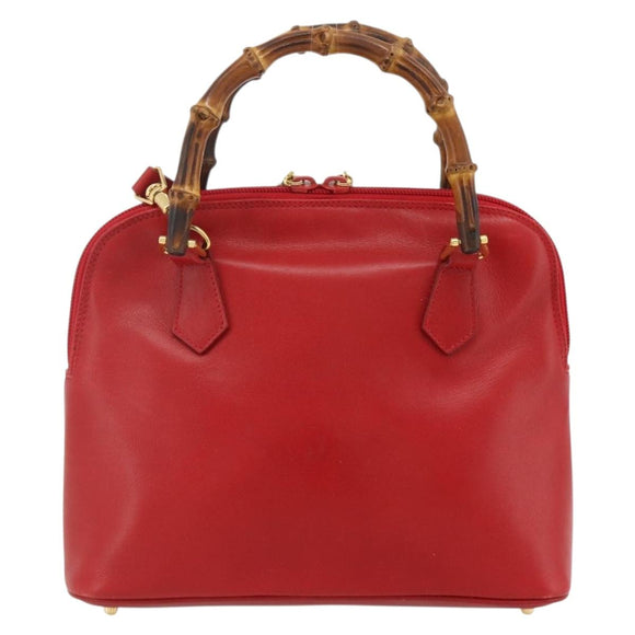 GUCCI Bamboo Hand Bag Leather 2way Red Gold 000 2296 0290 Auth 178004