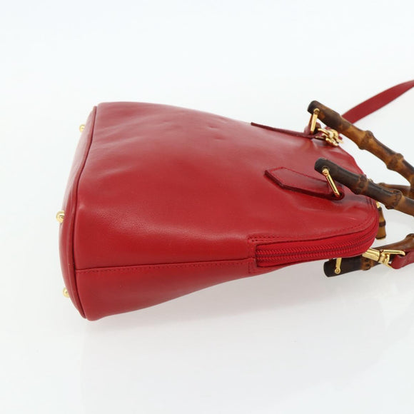 GUCCI Bamboo Hand Bag Leather 2way Red Gold 000 2296 0290 Auth 178004