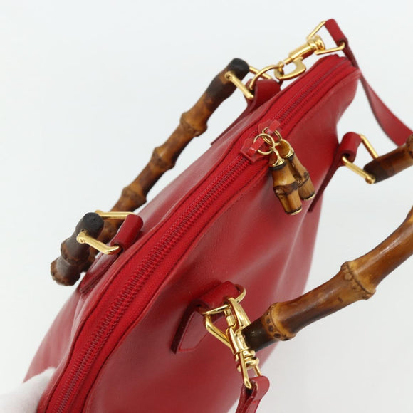 GUCCI Bamboo Hand Bag Leather 2way Red Gold 000 2296 0290 Auth 178004