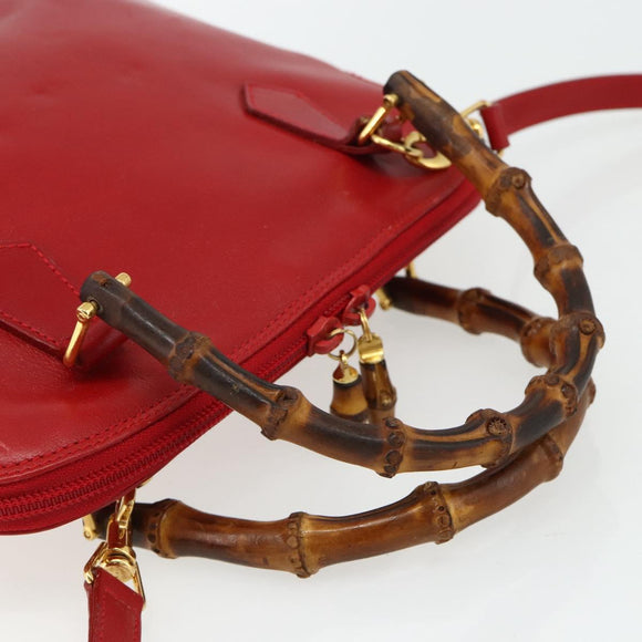 GUCCI Bamboo Hand Bag Leather 2way Red Gold 000 2296 0290 Auth 178004