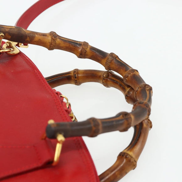 GUCCI Bamboo Hand Bag Leather 2way Red Gold 000 2296 0290 Auth 178004