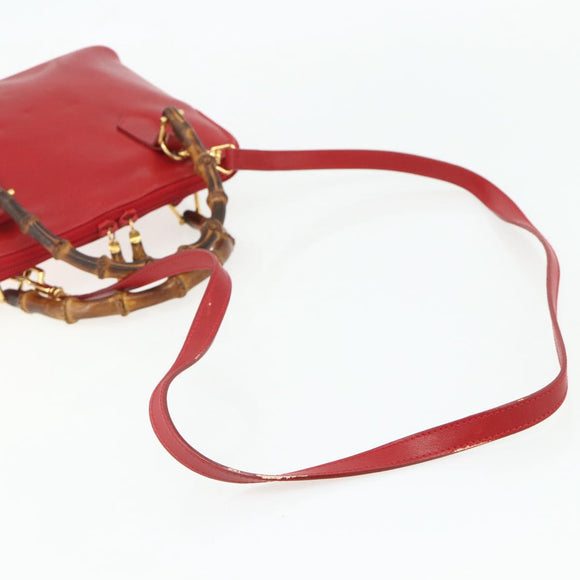 GUCCI Bamboo Hand Bag Leather 2way Red Gold 000 2296 0290 Auth 178004