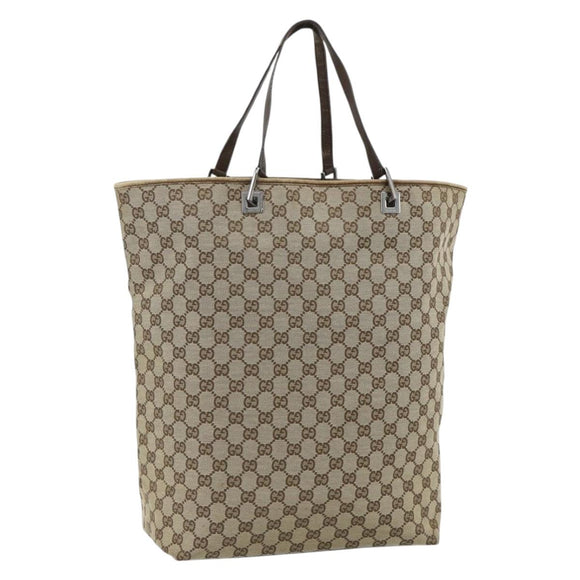 GUCCI GG Canvas Tote Bag Beige Silver 31242 Auth 178007