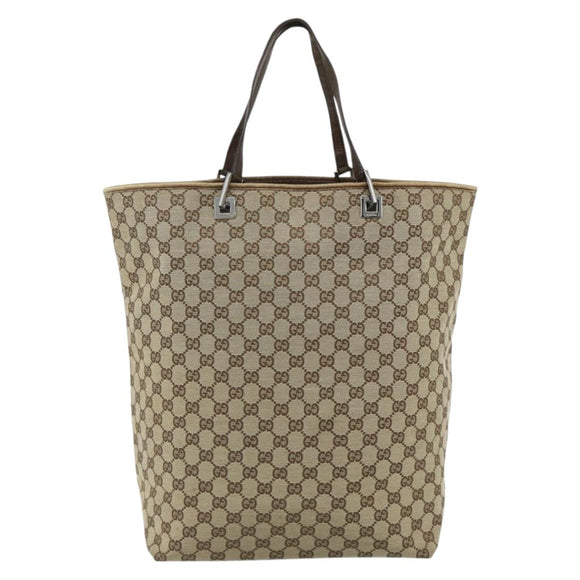GUCCI GG Canvas Tote Bag Beige Silver 31242 Auth 178007