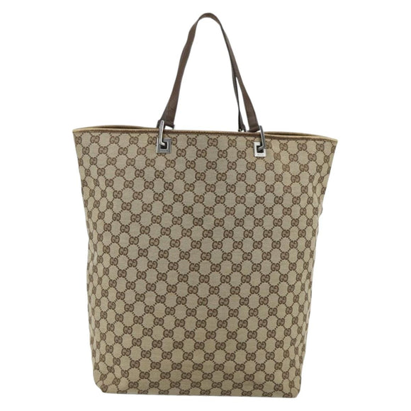 GUCCI GG Canvas Tote Bag Beige Silver 31242 Auth 178007