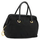 CELINE Circle Hand Bag Nylon Black Gold Auth 178010-1