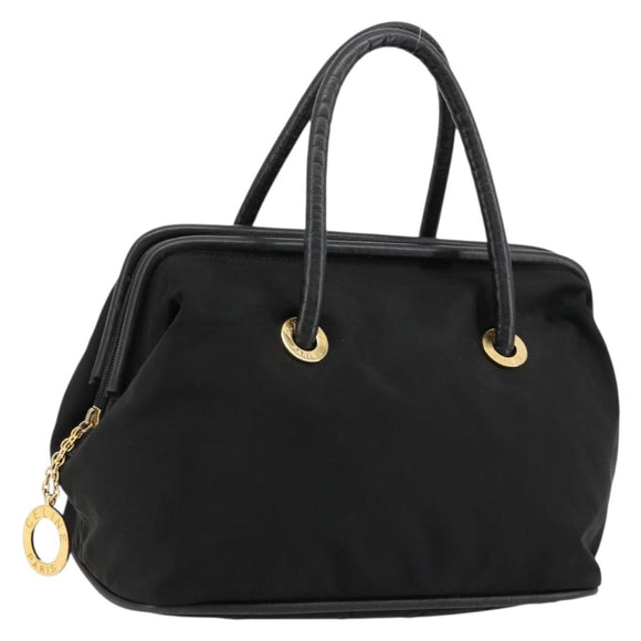 CELINE Circle Hand Bag Nylon Black Gold Auth 178010