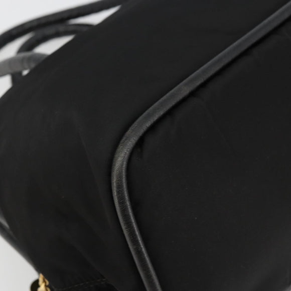 CELINE Circle Hand Bag Nylon Black Gold Auth 178010