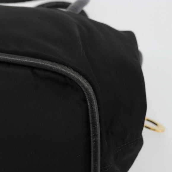 CELINE Circle Hand Bag Nylon Black Gold Auth 178010