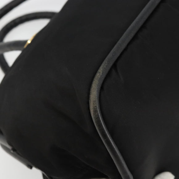 CELINE Circle Hand Bag Nylon Black Gold Auth 178010