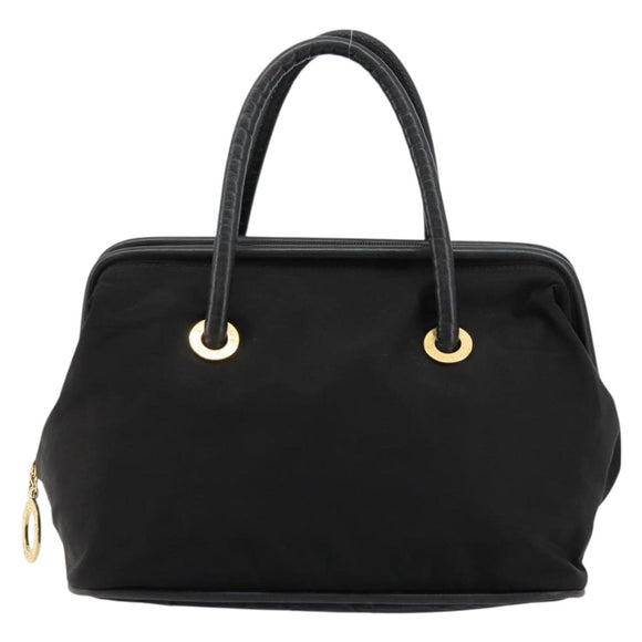 CELINE Circle Hand Bag Nylon Black Gold Auth 178010