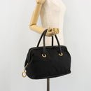 CELINE Circle Hand Bag Nylon Black Gold Auth 178010-23