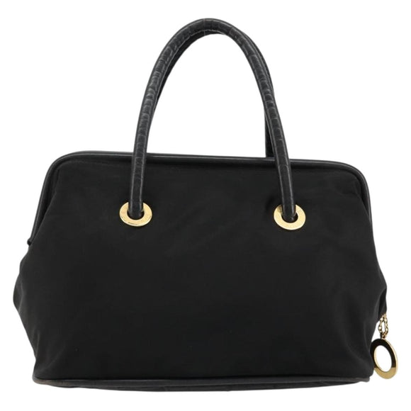 CELINE Circle Hand Bag Nylon Black Gold Auth 178010