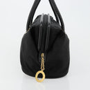 CELINE Circle Hand Bag Nylon Black Gold Auth 178010-5