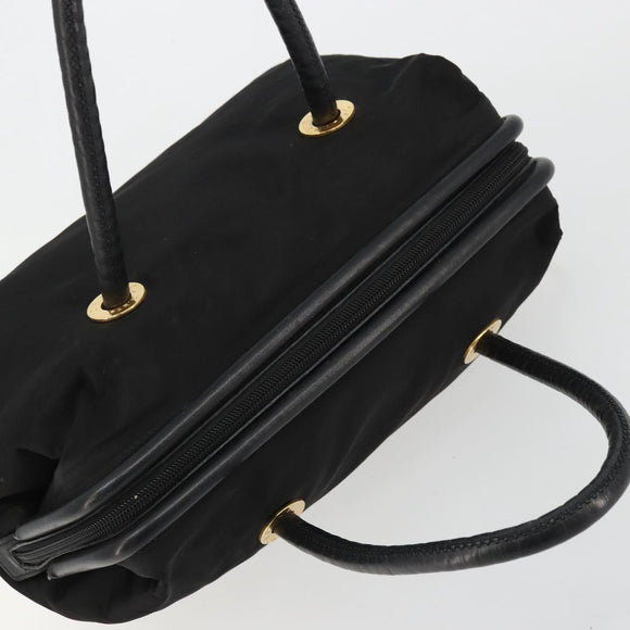 CELINE Circle Hand Bag Nylon Black Gold Auth 178010