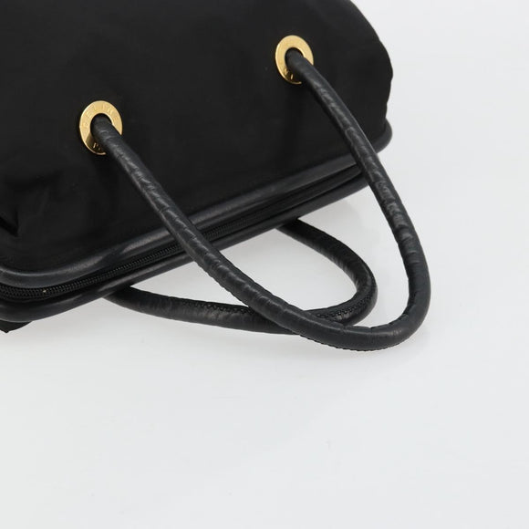 CELINE Circle Hand Bag Nylon Black Gold Auth 178010