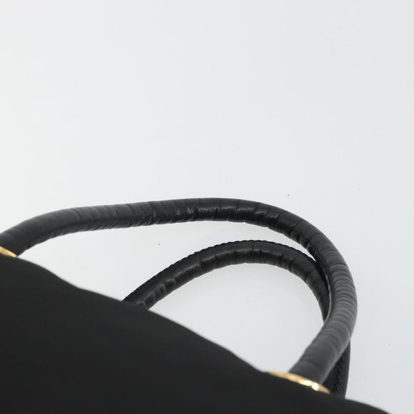 CELINE Circle Hand Bag Nylon Black Gold Auth 178010