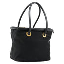 CELINE Circle Hand Bag Nylon Black Gold Auth 178011A-1
