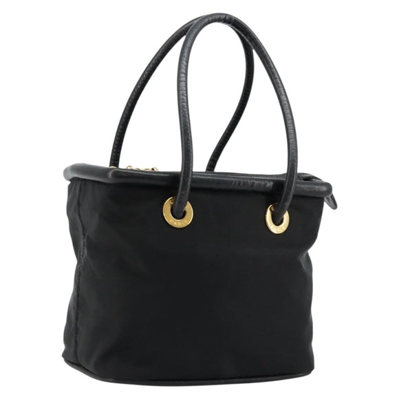 CELINE Circle Hand Bag Nylon Black Gold Auth 178011A