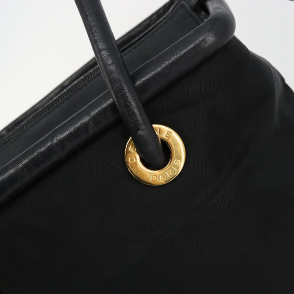 CELINE Circle Hand Bag Nylon Black Gold Auth 178011A