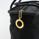 CELINE Circle Hand Bag Nylon Black Gold Auth 178011A-10